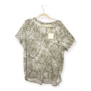 Christian Siriano Olive Green Leaf Print Cotton Blouse Resort Vacation NWT 2X